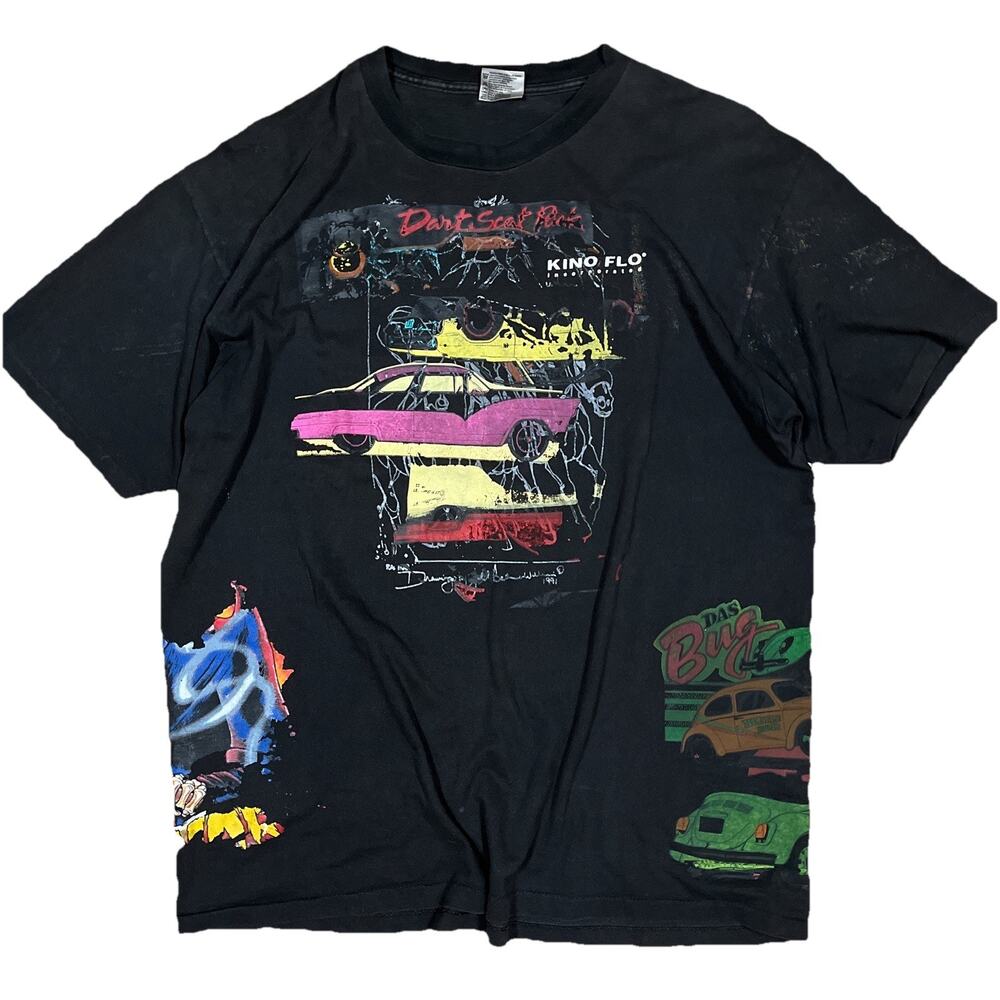 Vintage AOP Test Print Graphic‎ T-Shirt Oneita Cars 90s Grunge Fade Unique XL